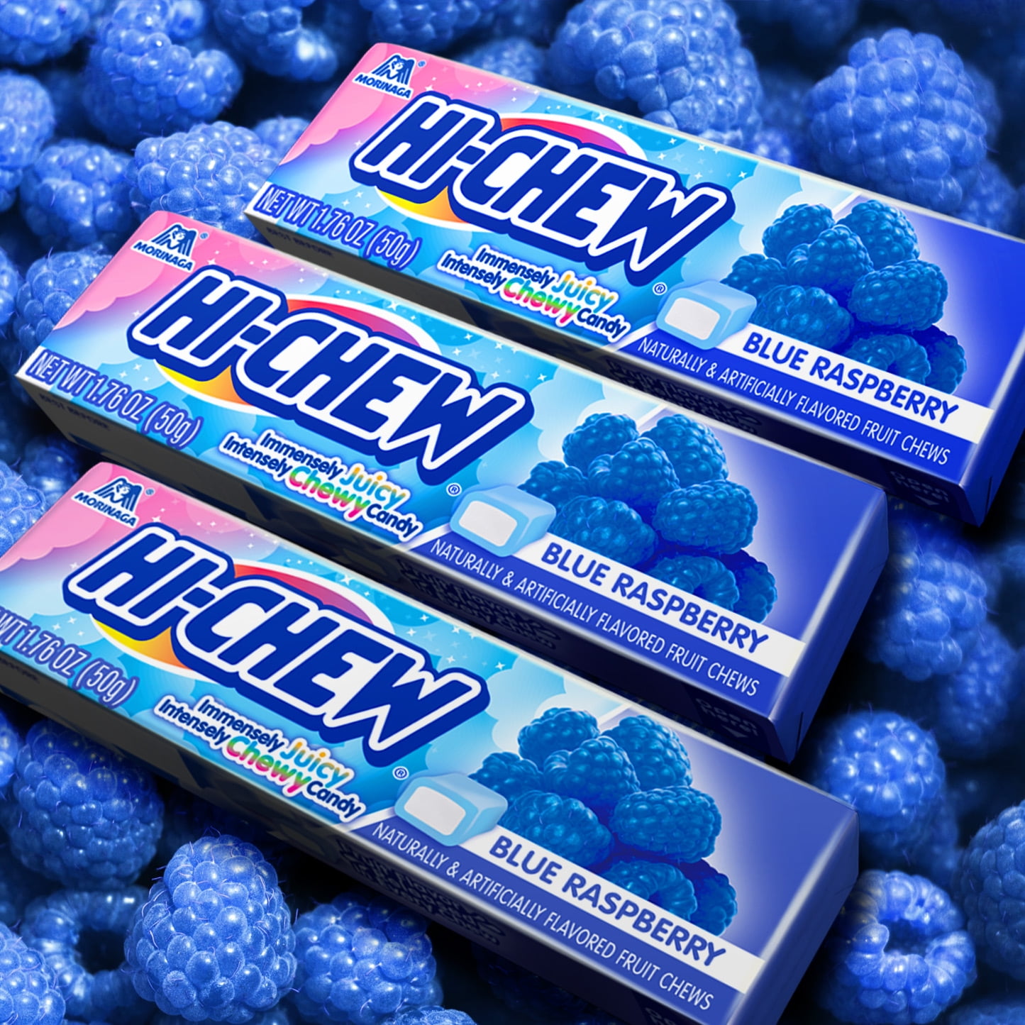 HI-CHEW Blue Raspberry - Box of 15 Sticks, 1.76oz ea | Unique Fun Soft & Chewy Taffy Candy | Immensely Juicy Fruit Flavors