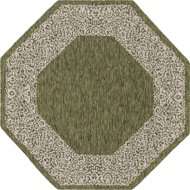 Unique Loom Extérieur Bordure Zone Florale Tapis 5' 3 x 5' 3 Octogone Vert/gris
