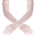thumbnail image 2 of Dalrosia Pearl Women’s Wedding Gloves Long Tulle White Finger Lace 20s Opera Evening Party Sheer Gloves for Brides, 2 of 5