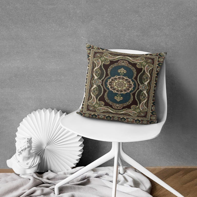 Bohemian Floral Pillow Cover - 16x16 Inch Cotton Linen Square Cover With Hidden Zipper, Colorful Paisley Batik Pattern