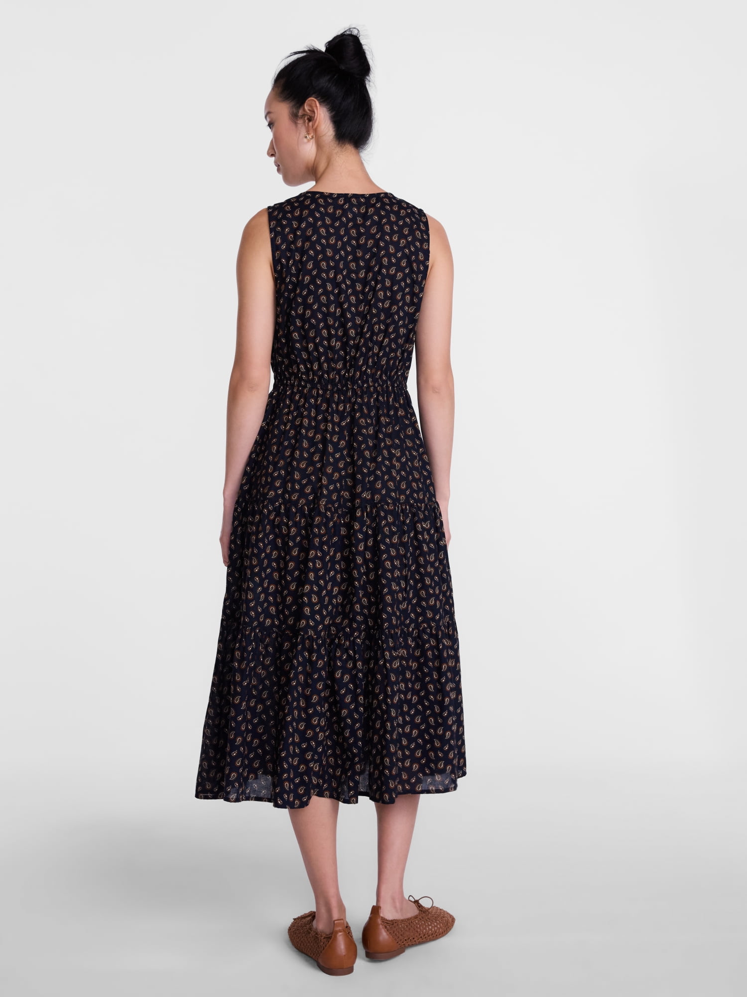 Scenario Women's and Women's Plus Sleeveless Tie Neck Tiered Midi Dress, Sizes XS-4X