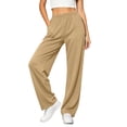 thumbnail image 4 of Vivianyo HD Women's Pluse Size Smooth Knit Straight Trousers, Womens Fall Elastic Pull On Waist Full Length Casual Bottoms with Side Pockets, Women's Beige, Sizes S-5XL, 4 of 8