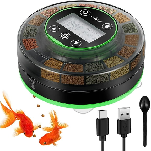 Petbank Automatic Fish Feeder for Aquarium, Rechargeable Fish Food Feeder Automatic Dispenser with Timer, Precise Feeding Auto Fish Feeder for Vacation, LCD Display