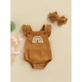 thumbnail image 2 of Arvbitana Infant Baby Girls Knitted Romper Sleeveless Square Neck Rainbow Pattern Ruffled Bodysuit + Headband Summer Casual Clothes 2Pcs 0-18M, 2 of 9