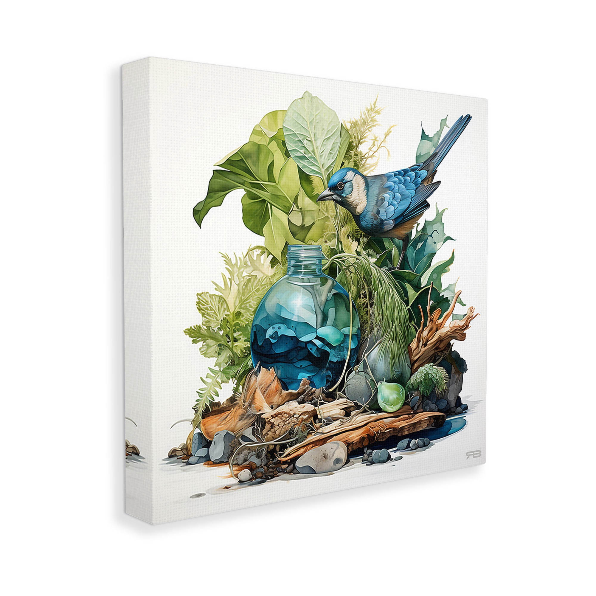 Stupell Industries Bluebird & Woodland Plants Animals & Insects Painting Gallery Wrapped Canvas Art Print Wall Art, 30 x 30