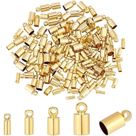 14K Gold Cord Ends Caps 160pcs Thread Ends Caps Alloy Tube Crimp Beads End Caps Rope Ends Tips Calotte End Caps Craft