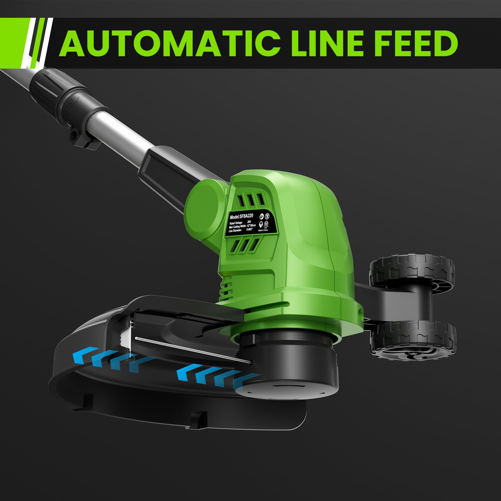 TACKLIFE 20V 12" Cordless String Trimmer & Edger, Handle Adjustable Weed Eater  Grass Trimmer with 3 lines, 2.0Ah Battery & Charger, Auto Line Feed,Green