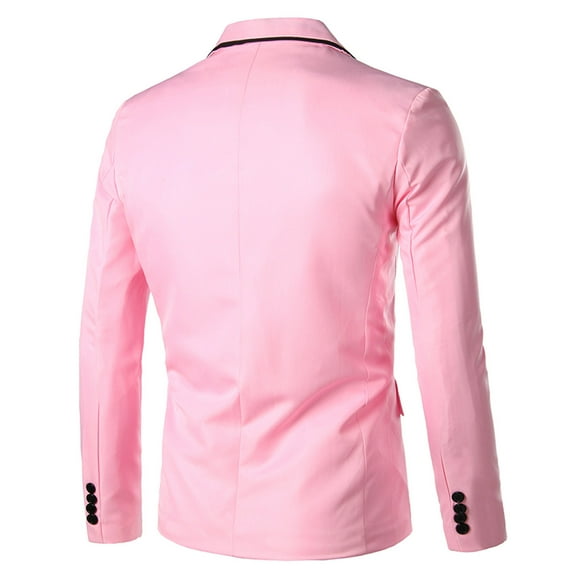Penkiiy Blazer for Men Men Solid Casual Long-sleeved Slim Single-row One-button Small Suit Coat Pink Blazer