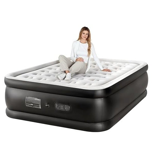 SAZYY 22” Tall Queen Air Mattress with Fast Electric Pump – Ultra-Comfortable Inflatable Bed for Camping Trips, Tent Camping, Guest Rooms, RVs & Backyard Sleepovers