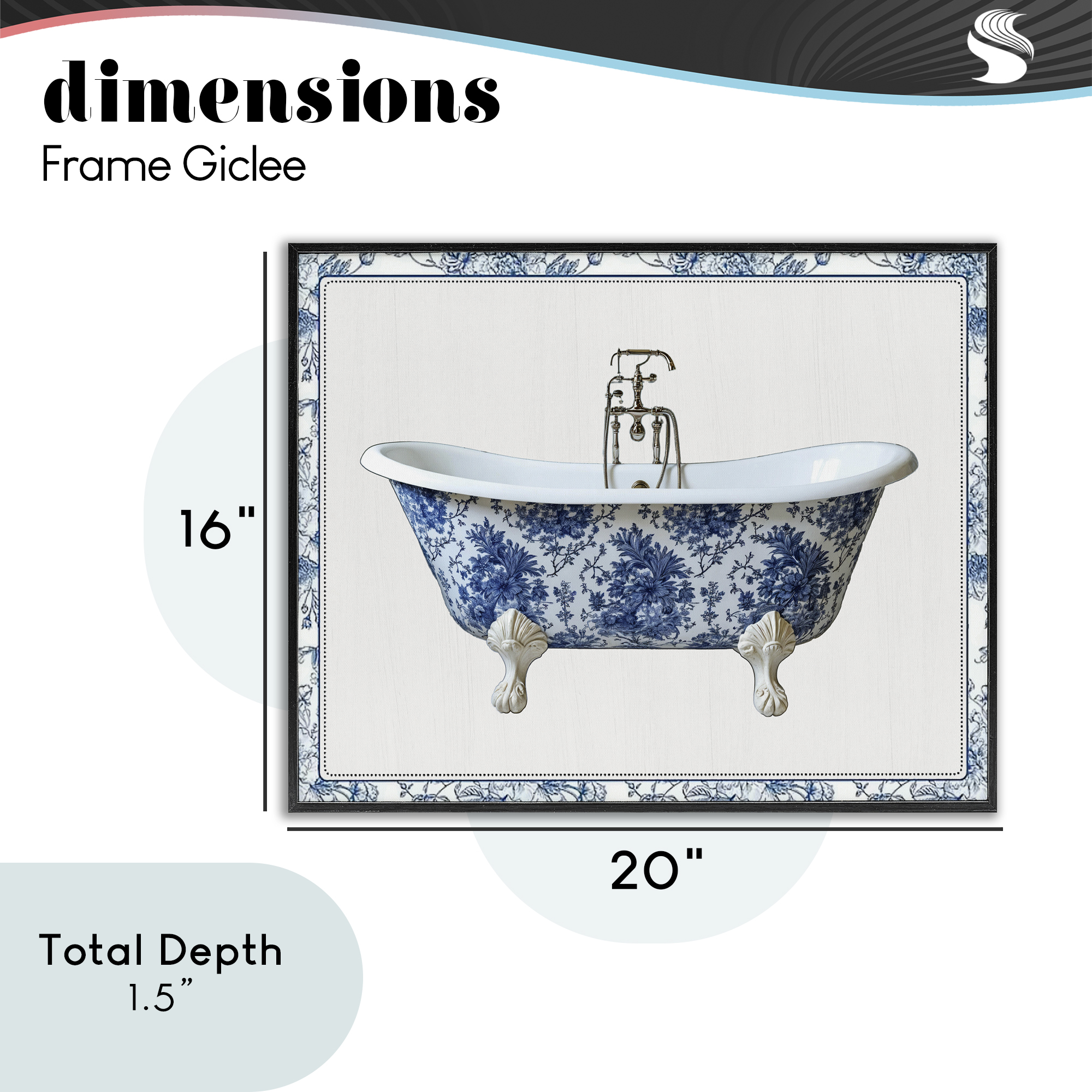 Vintage Chinoiserie Bathtub Black Framed Giclee Art, design by Lettered and Lined