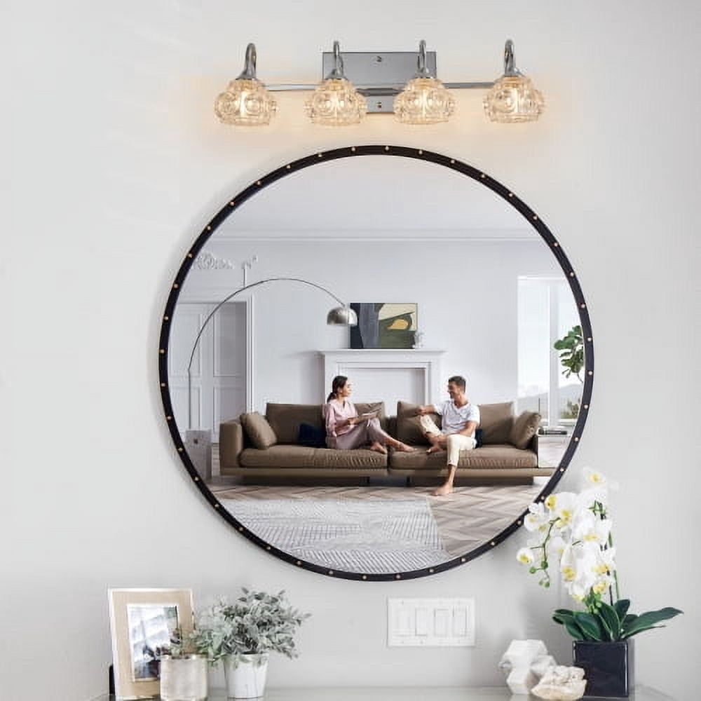 ACE-LIGHTS,Retro 4-Light Bathroom Vanity Light Fixture with Crystal Glass Shades(Bulbs Not Included),Wall Mounted Lighting for Bathroom,Dressing Room,Powder Room and Vanity Mirror(Brushed Nickel）