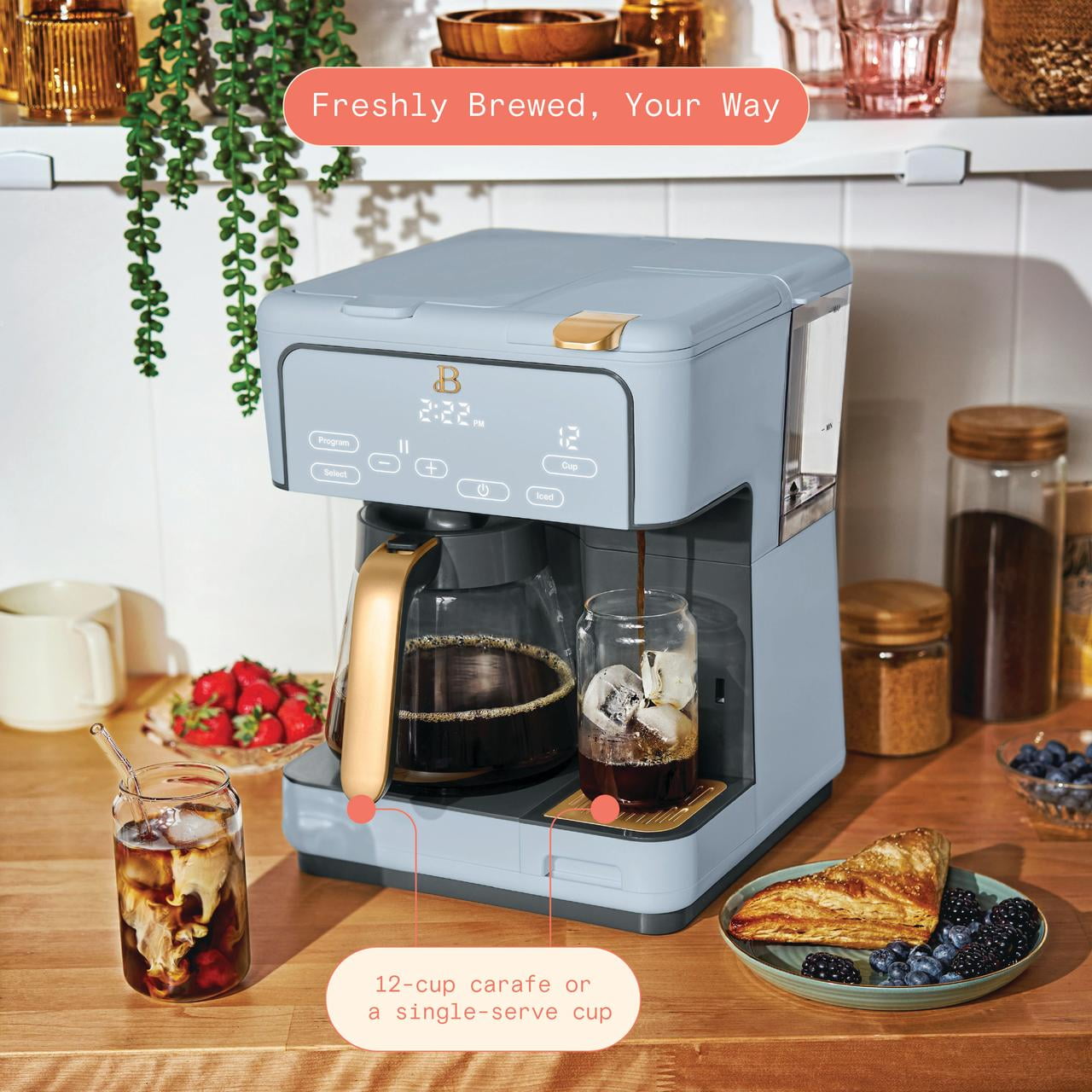 Beautiful Multi-Brew 12-Cup Programmable Drip & Single-Serve Coffee Maker, Cornflower Blue by Drew Barrymore