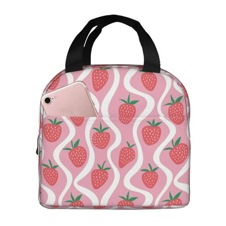 Insulated Lunch Bag for Women Men - Cute Strawberry White Wave Leakproof Cooler Lunch Box for Women Men  Lunch Tote Bags for Work School Picnic Travel