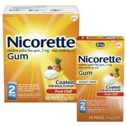 [160 + FREE 20 ct] Nicorette 2mg Nicotine Gum, Stop Smoking Aids, Fruit Chill