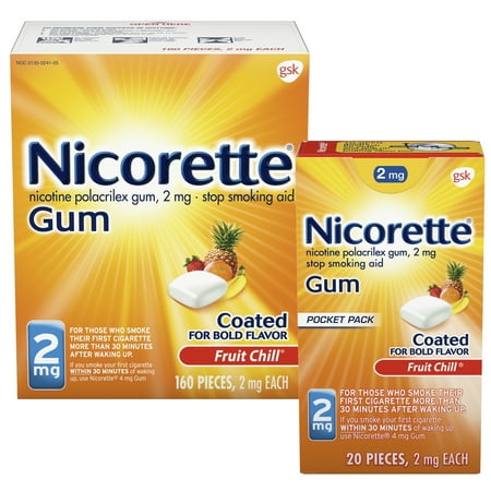 [160 + FREE 20 ct] Nicorette 2mg Nicotine Gum, Stop Smoking Aids, Fruit Chill