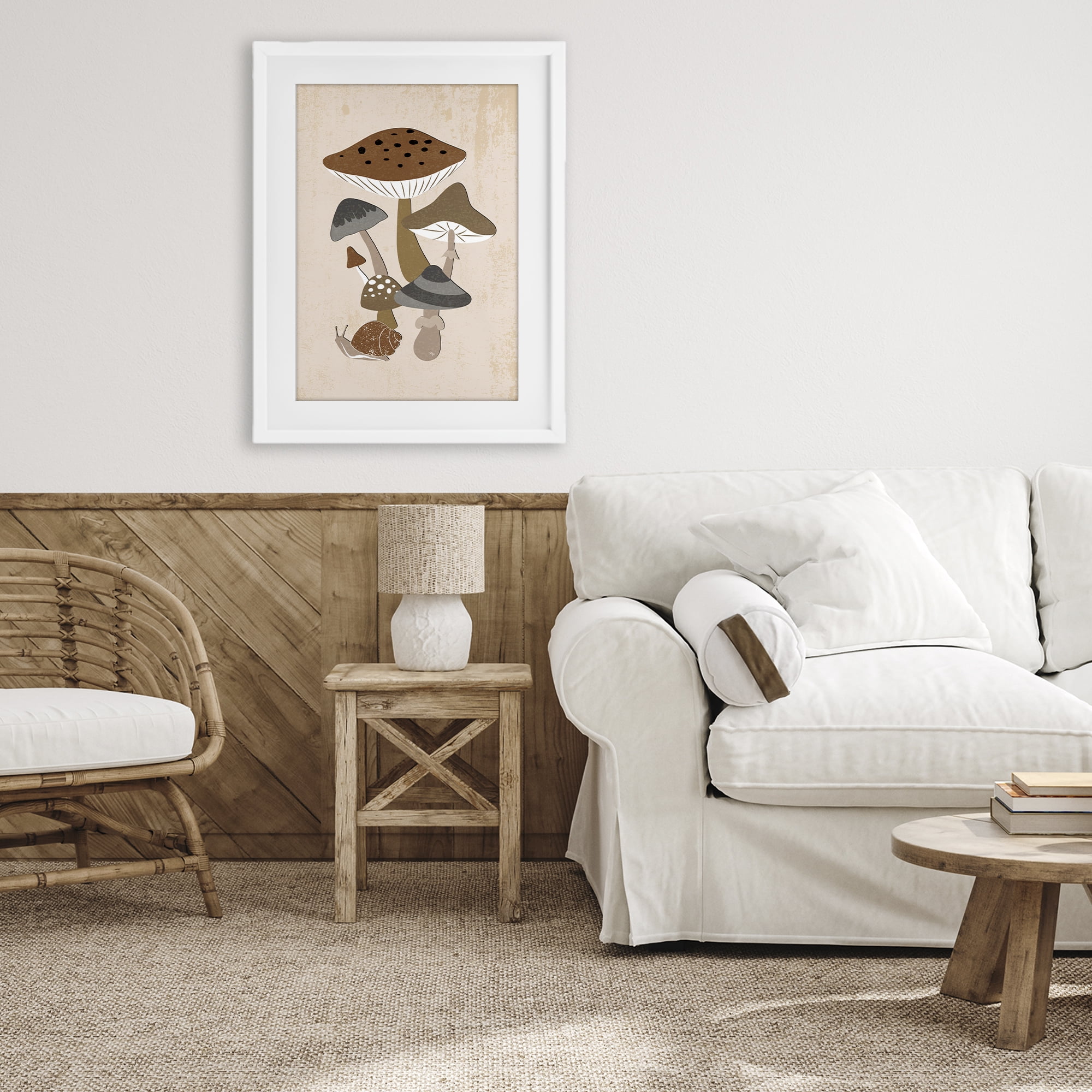 Stupell Industries Earthy Fungi Mushrooms & Snail White Framed Print Under Glass, design by Martina Pavlova