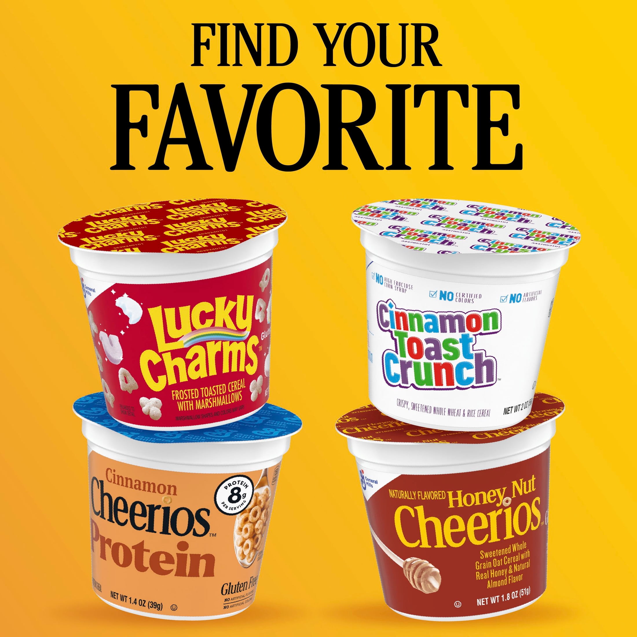 (10 pack) Cinnamon Cheerios Protein, Breakfast Cereal Cup, Gluten Free, Single Serve Cereal, 1.4 oz