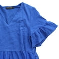 thumbnail image 4 of FANCYINN Women’s Blue Shift Tunic Mini Dress with Pockets Short Bell Sleeve V Neck Casual Swing Ruffle Hem Dress XL, 4 of 5