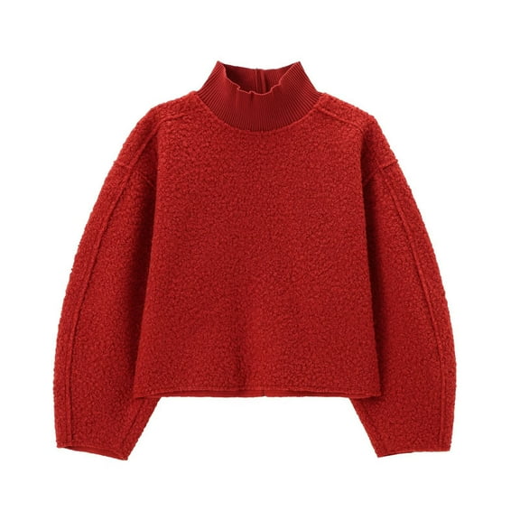 UYISJ Womens Casual Fleece Sweatshirts Turtleneck Fall Long Sleeve Pullover Crop Tops Fall Winter Wool Thermal Coat Red L