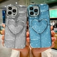 thumbnail image 4 of Compatible With iPhone 13 Pro Max Clear Glitter Case-6.7 Inch, Cute 3D Design Love Heart Pattern Plating Bling Case for Women Girls Soft TPU Shockproof Camera Protective Back Cover-Light Blue, 4 of 11