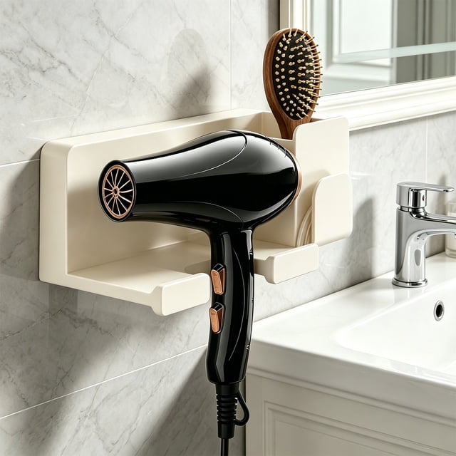 Soporte de pared para secador de pelo sin necesidad de taladrar | Organizador de baño | Estante multifuncional para herramientas de peluquería | Soporte adhesivo para plancha, rizador y cepillo
