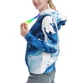 thumbnail image 2 of Fotbe Blue White Fluid Art Pattern Womens Long Sleeve Hoodie, Pullover Hooded Sweatshirt, Kangaroo Pocket Hoodie with Eye-catching Drawstrings-X-Large, 2 of 7