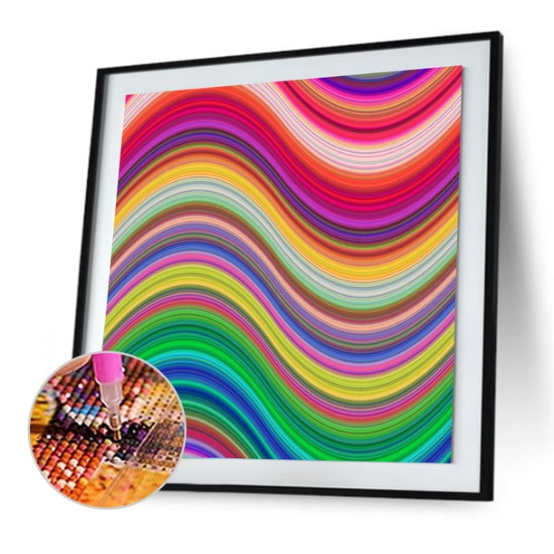 Cuadros Decorativos Pintura de diamante 5D, mapa de ondas de arcoíris DIY, taladro completo, diamantes de imitación redondos Tmvgtek embutido en tela