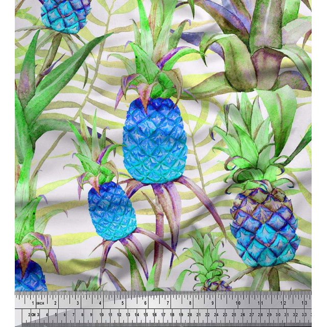 Soimoi Polyester Crepe Fabric Leaves & Pine Fruits Decor Fabric Printed Yard 52 Inch Wide