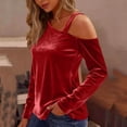 thumbnail image 4 of Velvet Tops for Womens Trendy Elegant Long Sleeve Off Shoulder Shirts 2026 New Years Holiday Party Wedding Outfits, 4 of 8
