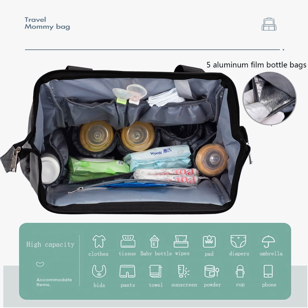 Diaper Bag Backpack with Changing Pad, Insulated Pocket Large Capacity Stroller Organizer Bag Gray