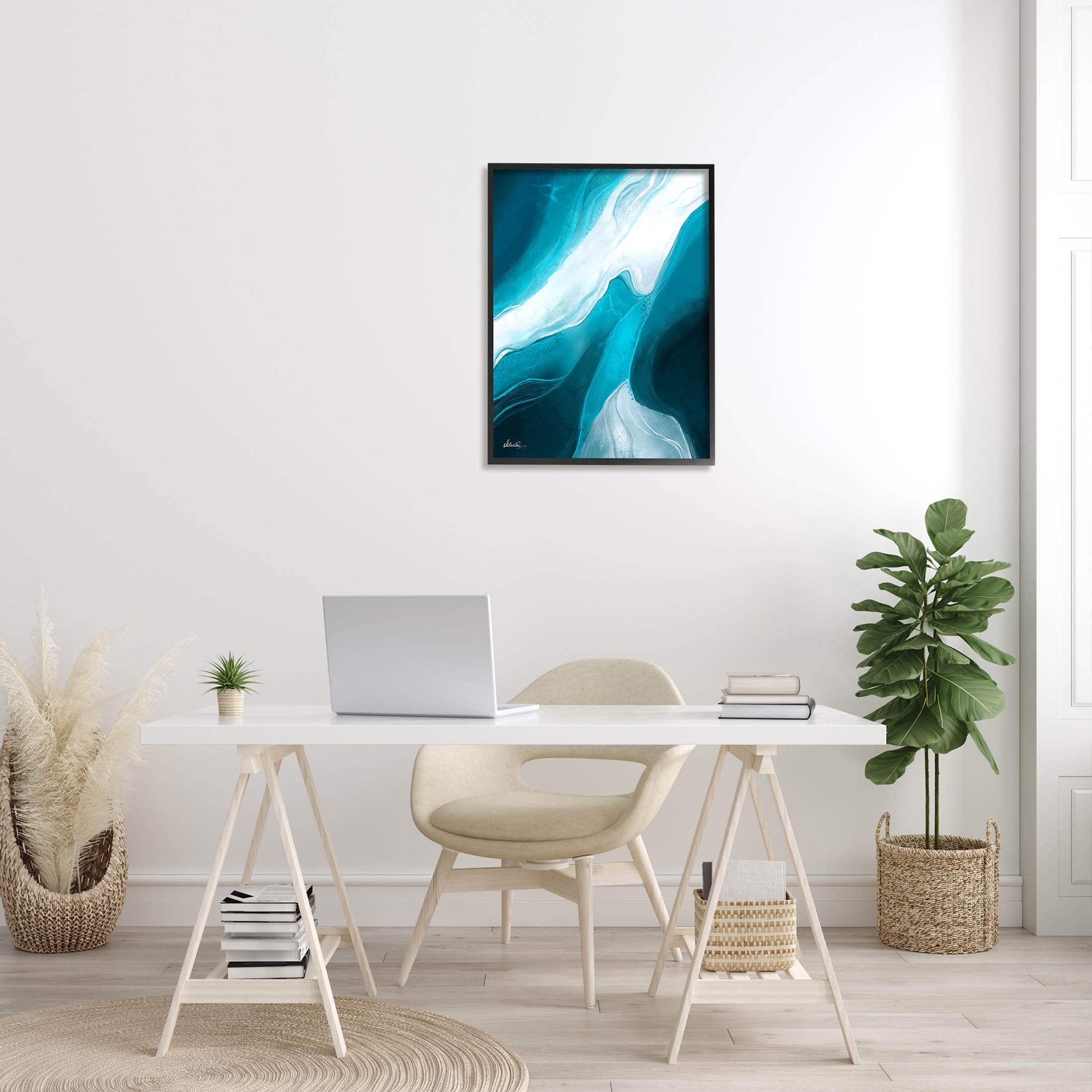 Fluid Blue Shapes Arrangement Abstract Graphic Art Black Framed Art Print Wall Art
