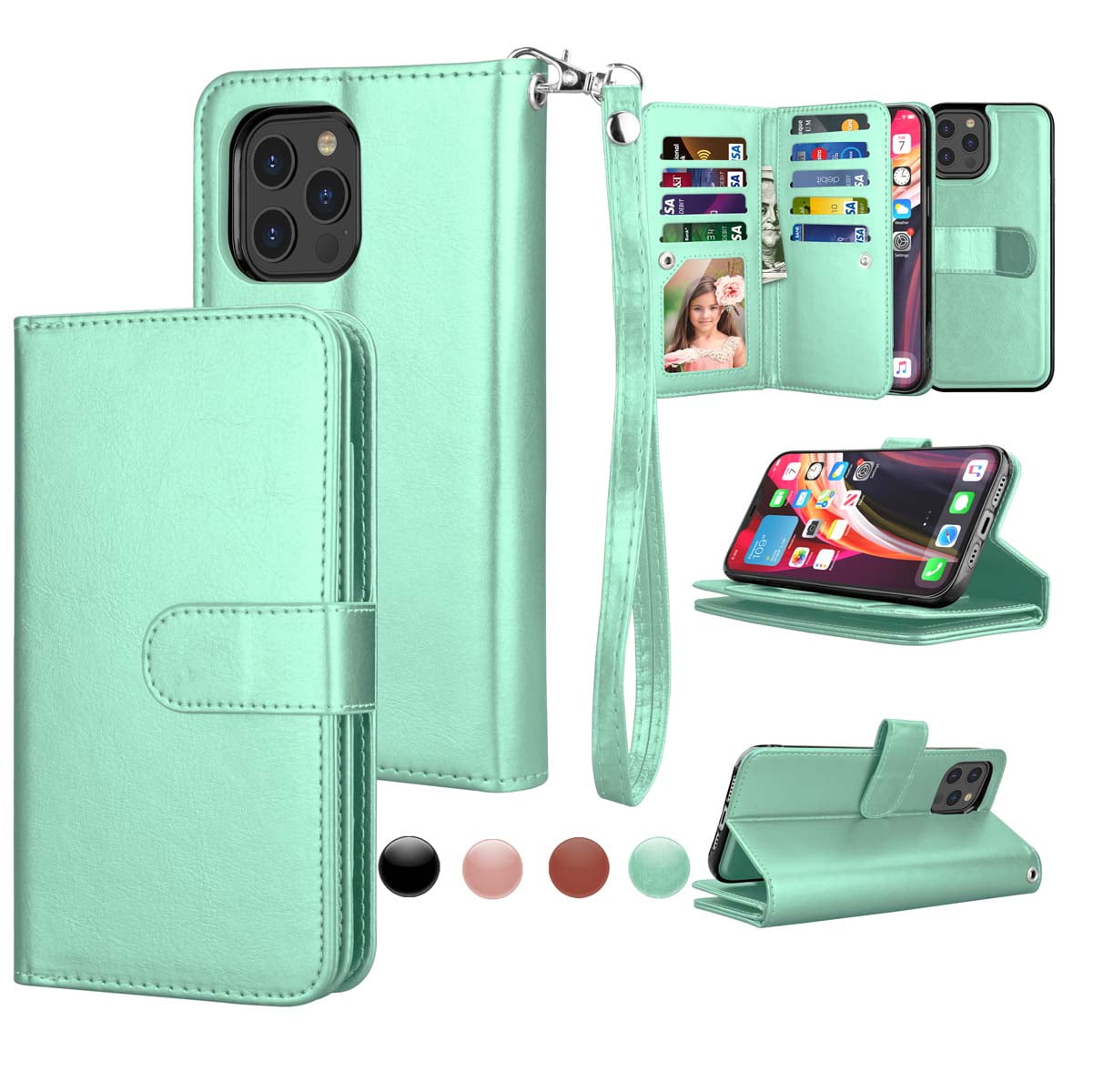 iPhone 12 Pro Max Case Flip Zipper PU Leather Shock-Absorption Book Wallet Cases with Stand Magnetic Multi Card Slots Folio Silicone Bumper Gel Protective Phone Cover for iPhone 12 Pro Max blue