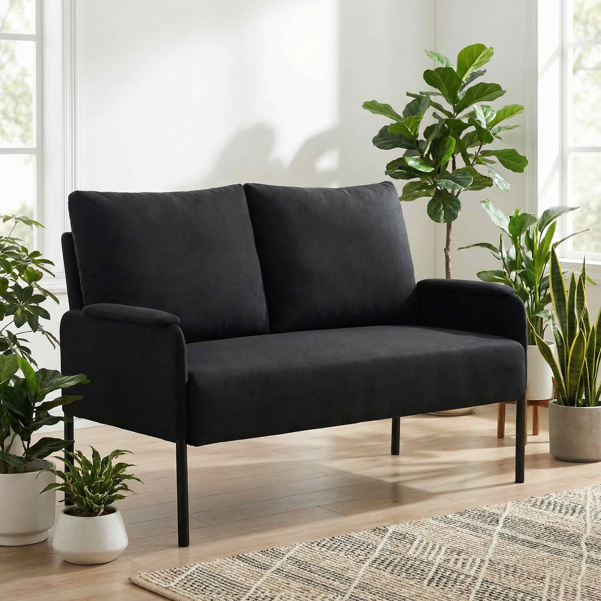 MAYEERTY 45.7" Metal Frame Loveseat, 2-Seater Sofa with Removable Washable Back Cushion, Solid Wood & Metal Frame, Small Space Couch with Non-Slip Leg Pads