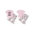 thumbnail image 2 of BemeyourBBs Kid Toddler Baby Girls Football Outfit Infant Baby Girl Summer Clothes Cute Letters Print Short Sleeve T-shirt with Soccer Bell Bottom Flare Pants Set Toddler Girls Summer Outfit, 2 of 9