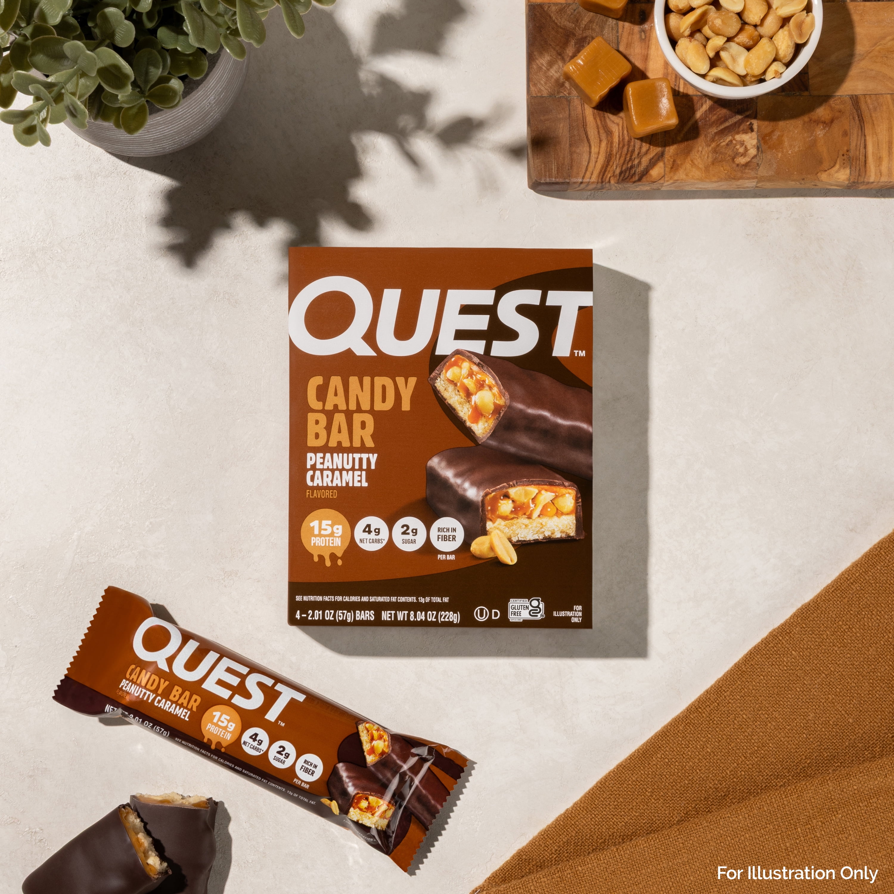 Quest Protein Candy Bar, Peanutty Caramel Flavor, Protein Bars, Low Sugar, Gluten Free, 12 Count