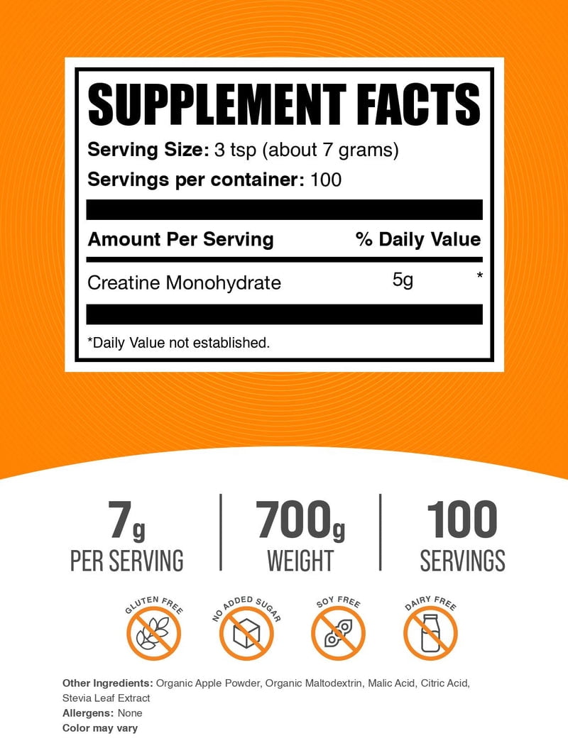 BulkSupplements Creatine Monohydrate Powder - Creatine Supplement, Micronized Creatine, Creatine Powder - Sour Green Apple, 700g (1.5 lbs)