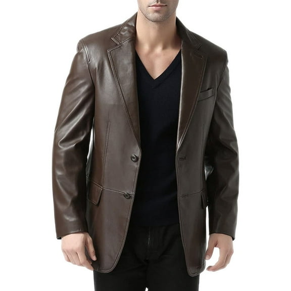 Elegant Stylish Brown 100% Genuine Lambskin Leather Lightweight Soft Satin lining with comforatble to carry Blazer for Men - XS Size