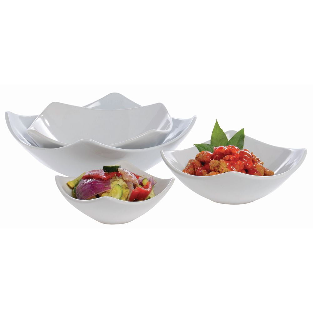 Set of 2 White Salad Rice Pasta Starter Bowls Oval Twist Porcelain Dishes 24cm 