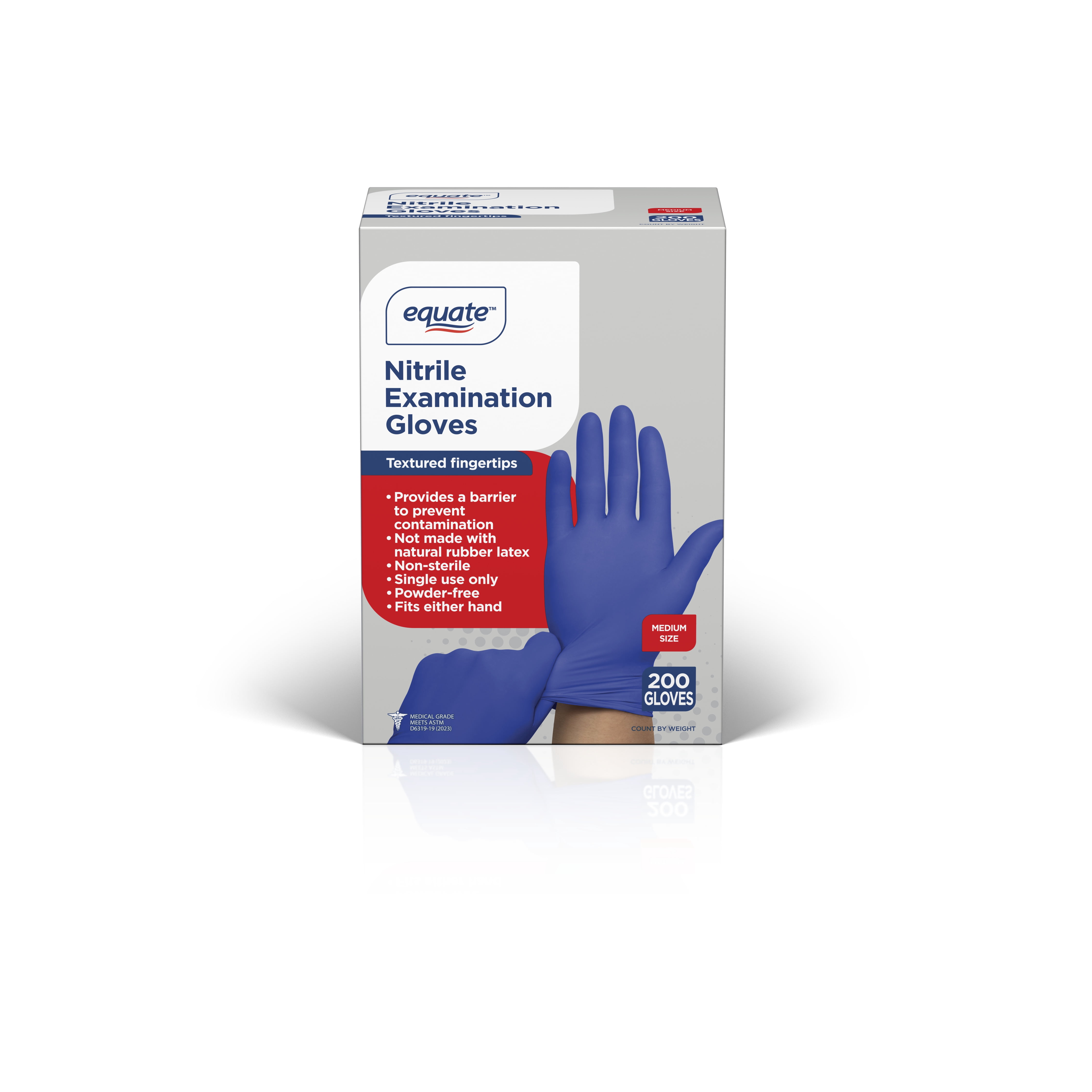 Equate Nitrile Exam Gloves, One Size Fits Most - Medium, 200 Count