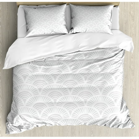 Grey And White Duvet Cover Set Vintage Half Circle Figures With