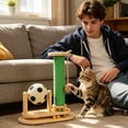 thumbnail image 5 of 3-in-1 Cat Scratching Post with Interactive Toy Ball, Wooden Cat Toy Track with Sisal Soccer Ball, Indoor Cat Scratcher for Kittens & Adult Cats, Durable Natural Wood Cat Activity Center, 5 of 5