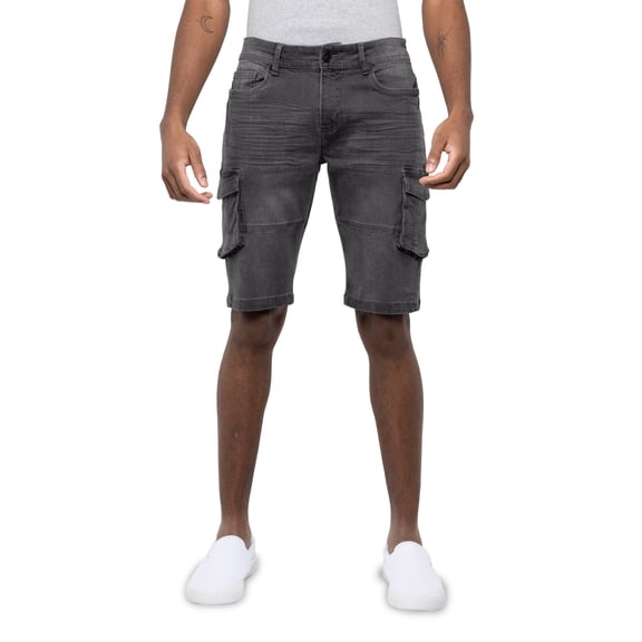 X RAY JEANS Men's Denim Cargo Shorts 12 Inches Inseam, Grey, 34