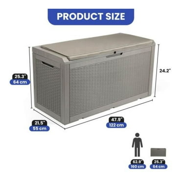 JTAOT 100 Gallon Outdoor Storage Box Patio Deck Waterproof 2 Bench Cover Cushion Lock