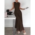 thumbnail image 5 of Women's Sleeveless Maxi Tank Crew Neck Folds Dresses Formal Line Dress for Party Summer Brown M, 5 of 6