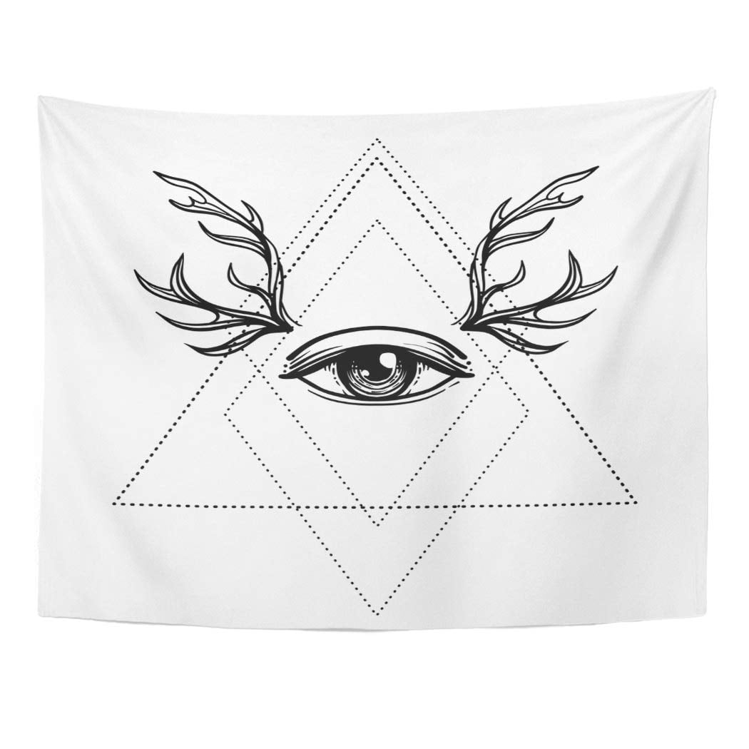 XDDJA All Seeing Eye Symbol Blackwork Tattoo Sacred Geometry Third Deer Antlers White Mystic Dotwork Boho Hipster Wall Art Hanging Tapestry Home Decor
