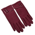 thumbnail image 2 of Dyfzdhu Fashion Women Keep Warm Winter Cuff Soft Lining Button Decoration Gloves Red, 2 of 5
