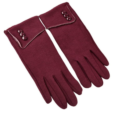 

wendunide Fashion Women s Keep Warm Winter Soft Lining Button Decoration Gloves Red