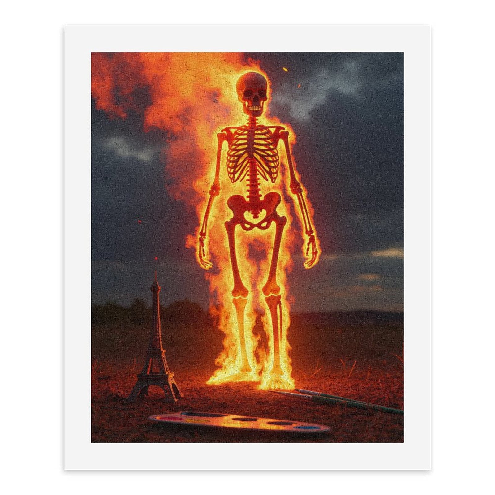 Paint by Numbers Kit for Adults, Skeleton In Flames With Miniature Tower Paint by Numbers, Easy Paint by Numbers Kit for Adults Beginner, DIY Adult Paint by Number Kits on Canvas, 12x16in Home Decor