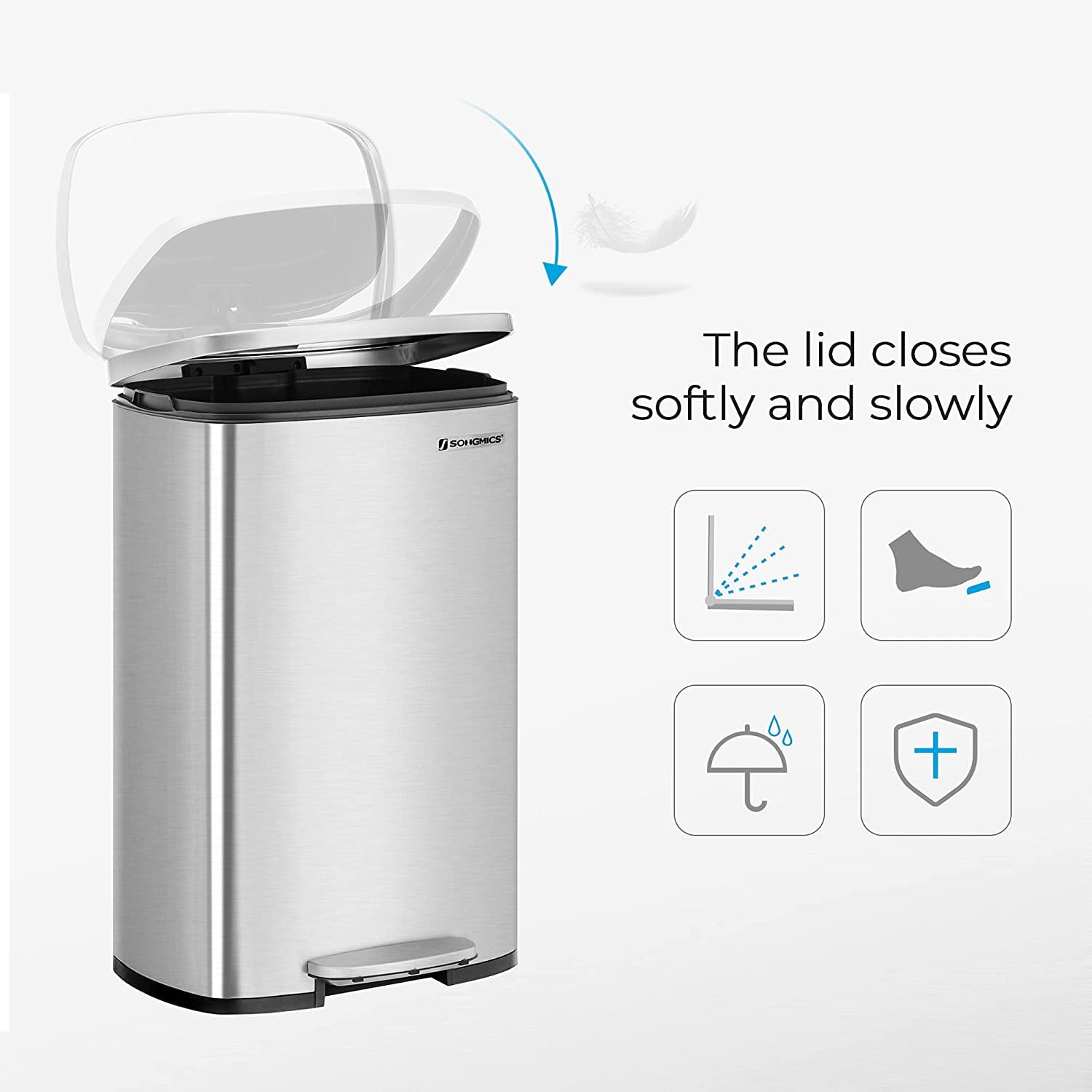 SONGMICS Kitchen Trash Can, 18-Gallon Stainless Steel Garbage Can, with  Stay-Open Lid and Step-on Pedal, Soft Closure, Tall, Lar - AliExpress