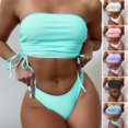 thumbnail image 2 of ENJOYW Lace Up Drawstring High Waist Summer Bikini Set Bandeau Bra Solid Color Briefs Swimwear for Water ActivityNylon, 2 of 7